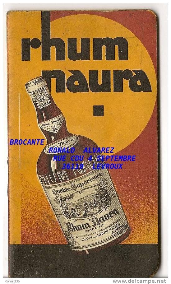 Agenda Calendrier 1933  établissements RHUM NAURA ( Grog) St Maurice - Other & Unclassified