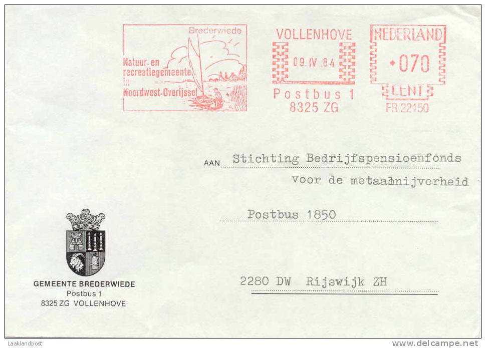 Netherlands Cover Meter Freistrempel Sailingboat Fishing Vollenhove 9-4-1984 Brederwiede - Andere & Zonder Classificatie