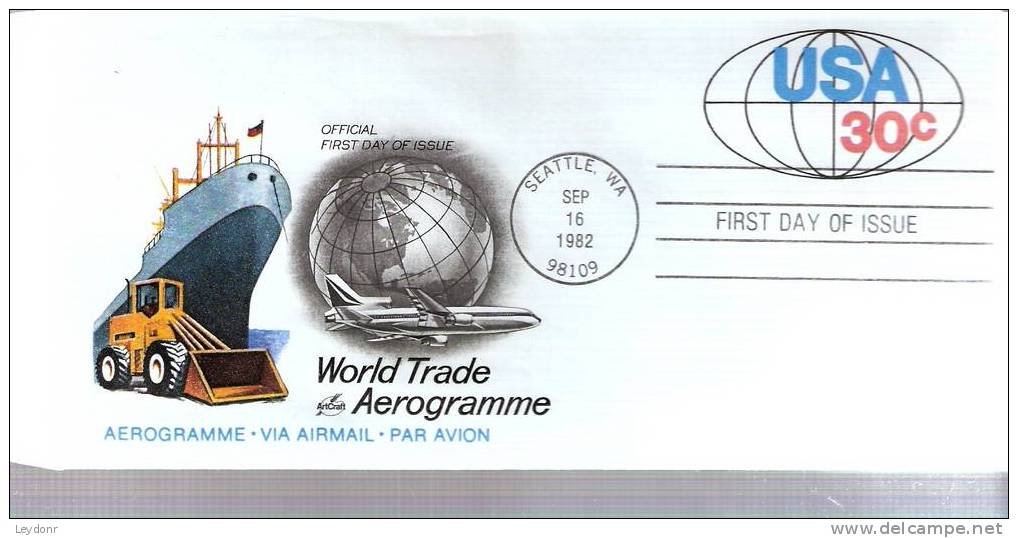 FDC Aerogramme - U.S.A. Scott - # UC55 - World Trade Aerogramme - 1981-1990