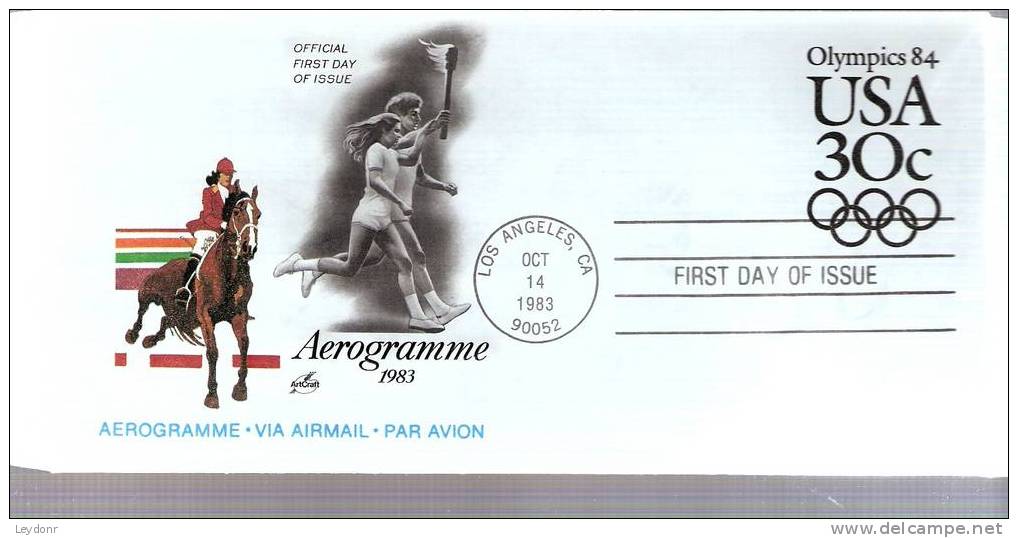FDC Aerogramme - U.S.A. Scott - # UC57 - Olympic Games 1984 - 1981-1990