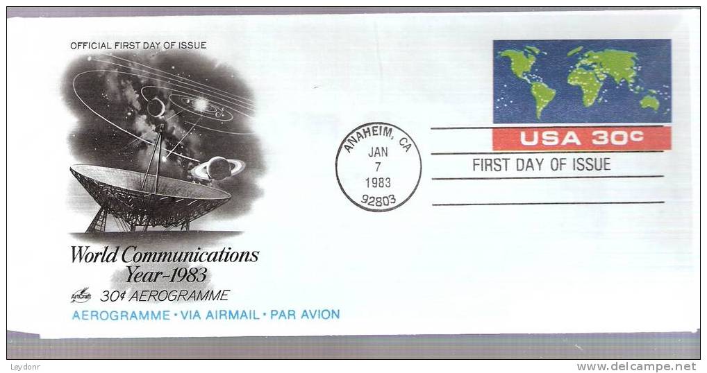 FDC Aerogramme - U.S.A. Scott - # UC56 - World Communications Year 1983 - 1981-1990