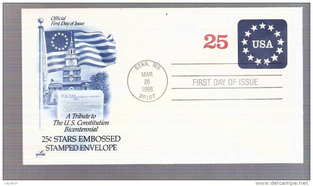 FDC Stamped Envelope - U.S.A. Stars - Scott # U611 - 1981-1990
