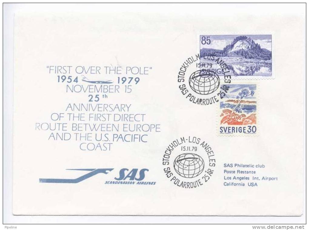 Sweden SAS 1954  -  1979 25 Anniversary Of The First Direct Route Between Europe And The U.S. Pacific Coast - Storia Postale