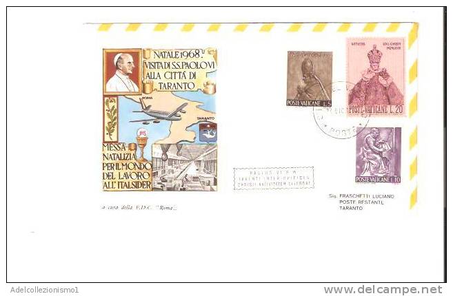 12046)lettera F.dc. Vaticane Con 20£+5£+10£ Per Taranto Il 24-12-1968 - Storia Postale