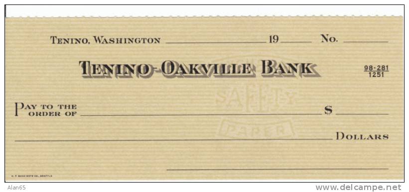 Tenino Oakville (Washingtion State) Bank Check Cheque, N.P. Bank Note Co. Seattle - Lettres De Change