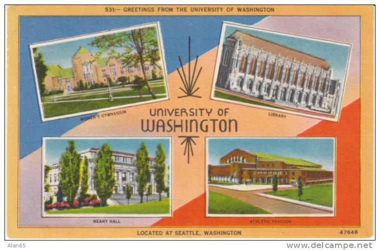 University Of Washington Seattle Vintage Linen Postcard - Seattle