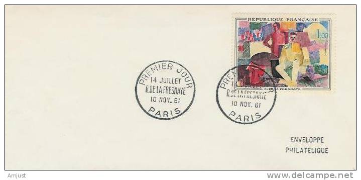 France FDC Lettre 1er Jour (No.1322 Yvert & Tellier ) 14 Juillet  10.11.1961 Paris - 1960-1969