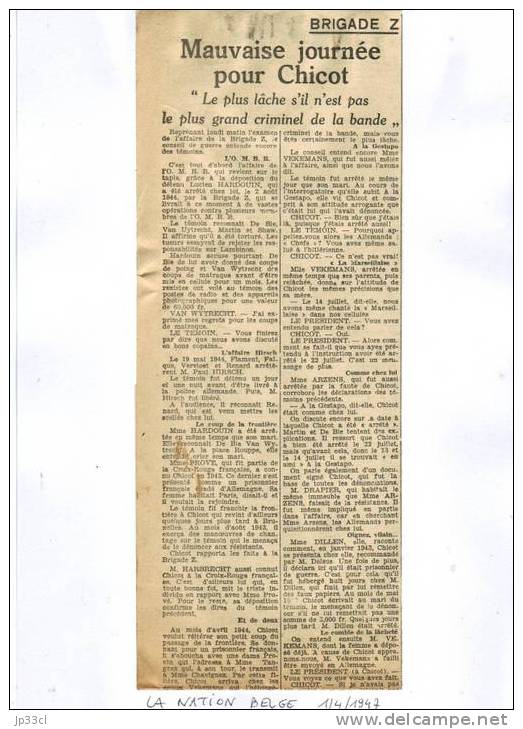 Le Procès De La Brigade Z - Mauvaise Journée Pour Chicot (1/4/1947) - Algemene Informatie