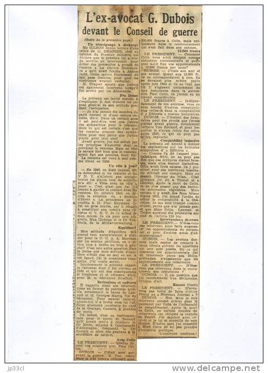 2 Articles Sur Le Procès De L'ex-avocat Georges Dubois Devant Le Conseil De Guerre De Bruxelles (11 Et 12/6/1947) - General Issues