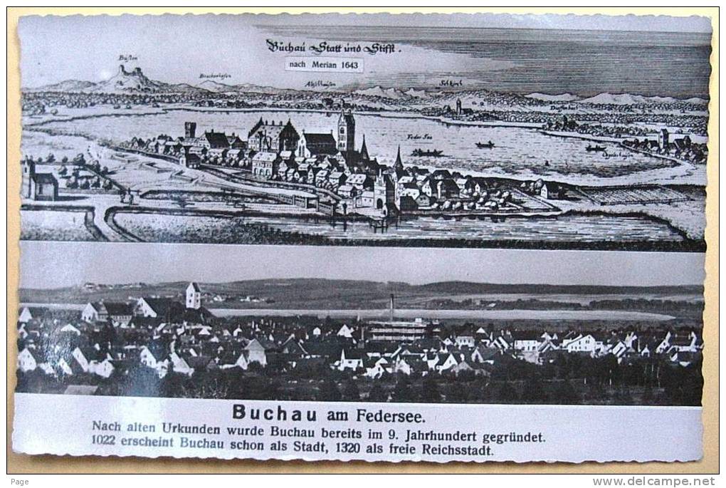 Bad Buchau,2-Bild-Karte,Einst(Merian-Ansicht) Und Neuzeit-Ansicht Mit Kleiner Legende,ca.1960, - Bad Buchau