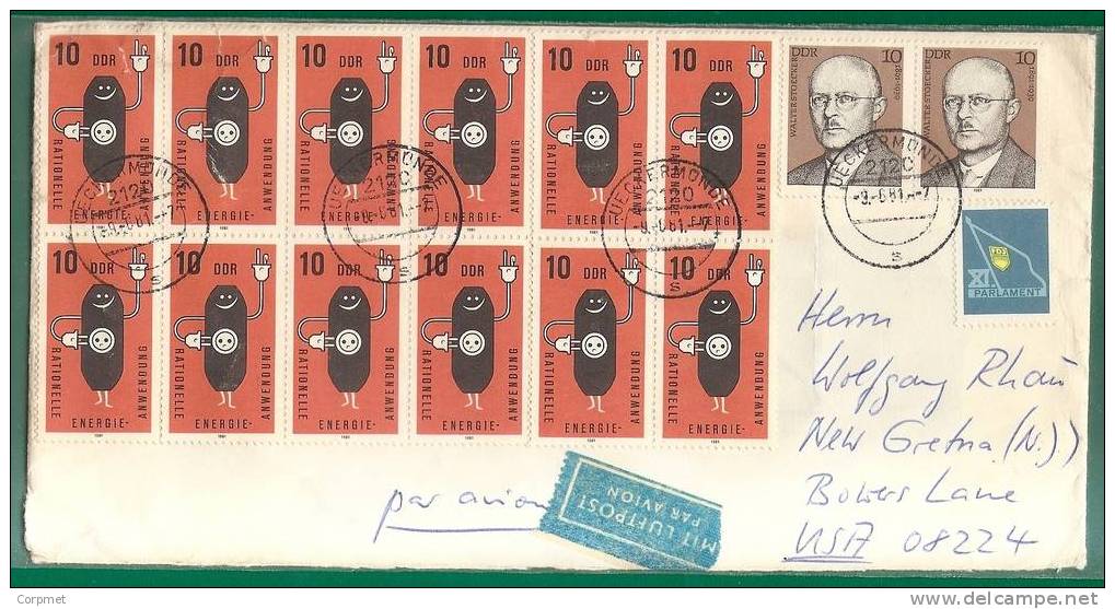 ELECTRICITY -PROFUSE FRANKING GERMANY DDR UECKERMUNDE To NJ - Feuille 12 Timbres ENERGIE + W. Stoecker (x2) + FDJ Vignet - Electricity