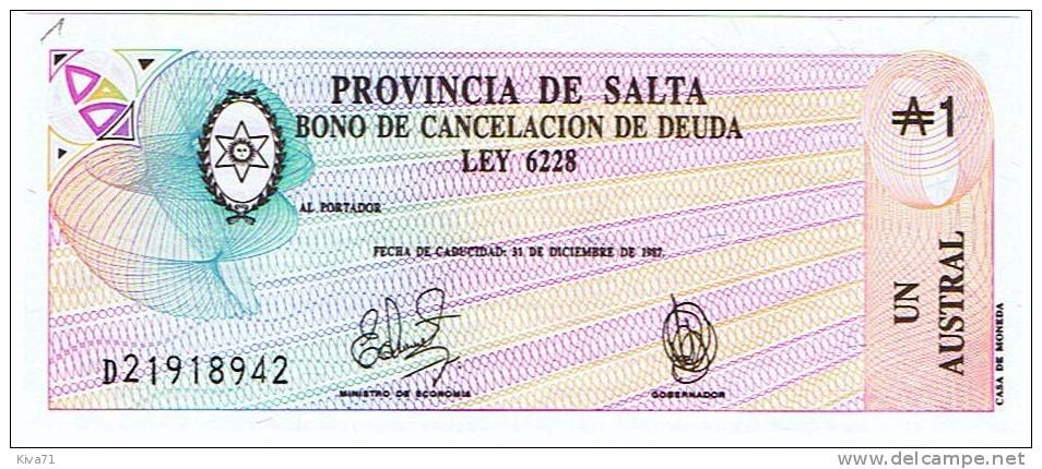 1 Austral Provincia De Salta     "ARGENTINE"     UNC      Ro71 - Argentinië