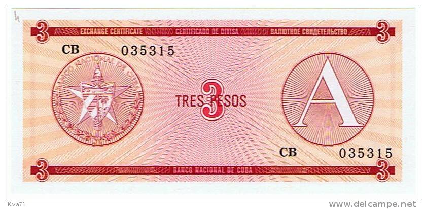 3  Pesos A  Touristes "CUBA"    UNC    Ble 13 - Cuba