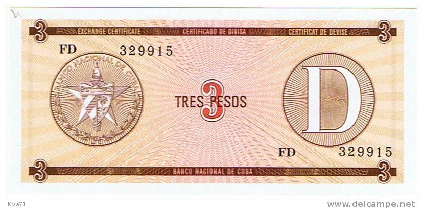 3  Pesos D  Touristes "CUBA"    UNC    Ble71 - Cuba