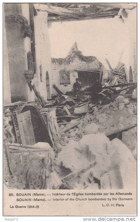 Cpa De Souain - Intérieur De L'Eglise Bombardée - Souain-Perthes-lès-Hurlus