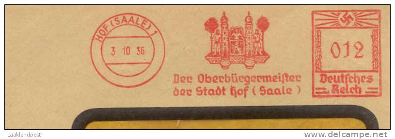 Germany  Top Meter Oberburgermeister Der Stadt Hof (Saale) 3-10-1936 - Frankeermachines (EMA)