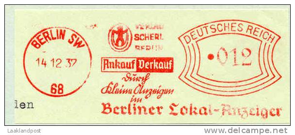 Germany  Top Meter Berliner Lokal Anzeiger Berlin 14-12-1937 Paper - Frankeermachines (EMA)