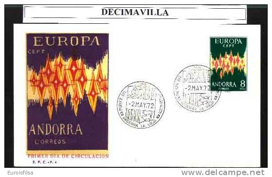 ANDORRA ESPAÑOLA, EUROPA - CEPT 1972 SOBRE PRIMER DIA - Lettres & Documents