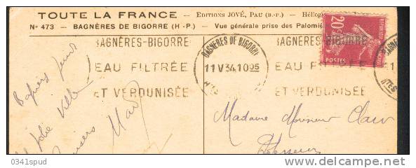 1934 France  31  Haute Garonne  Krag  Bagneres De Bigorre Thermes  Terme Thermae Sur Carte - Thermalisme