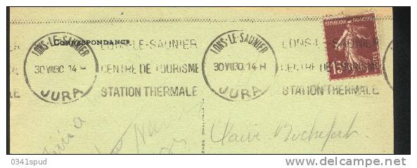 1930 France 39 Jura  Krag  Lons Le Saunier  Thermes  Terme Thermal   Sur Carte - Kuurwezen