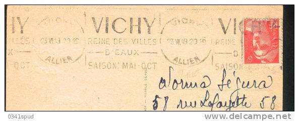 1949 France 03 Allier   Krag  Vichy  Thermes  Terme Thermae Sur Carte - Hydrotherapy