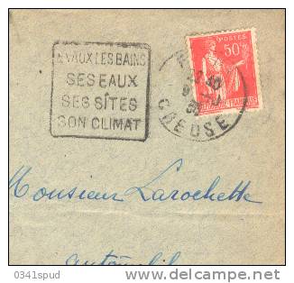 1936 France 23 Creuse Daguin  Evaux Les Bains  Thermes  Terme Thermae  Sur Lettre Entiere - Bäderwesen