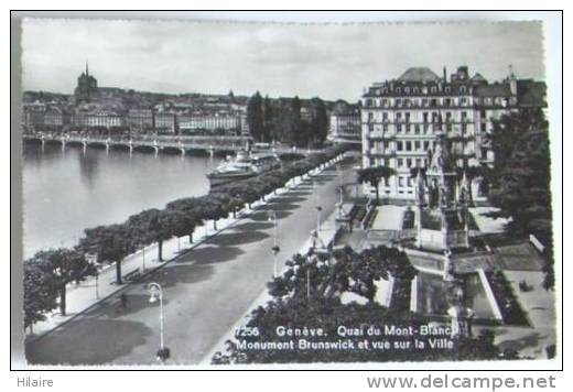 Cpsm GENEVE Quai Du Mont Blanc Monument Brunswick Vue Sur Ville - Genève