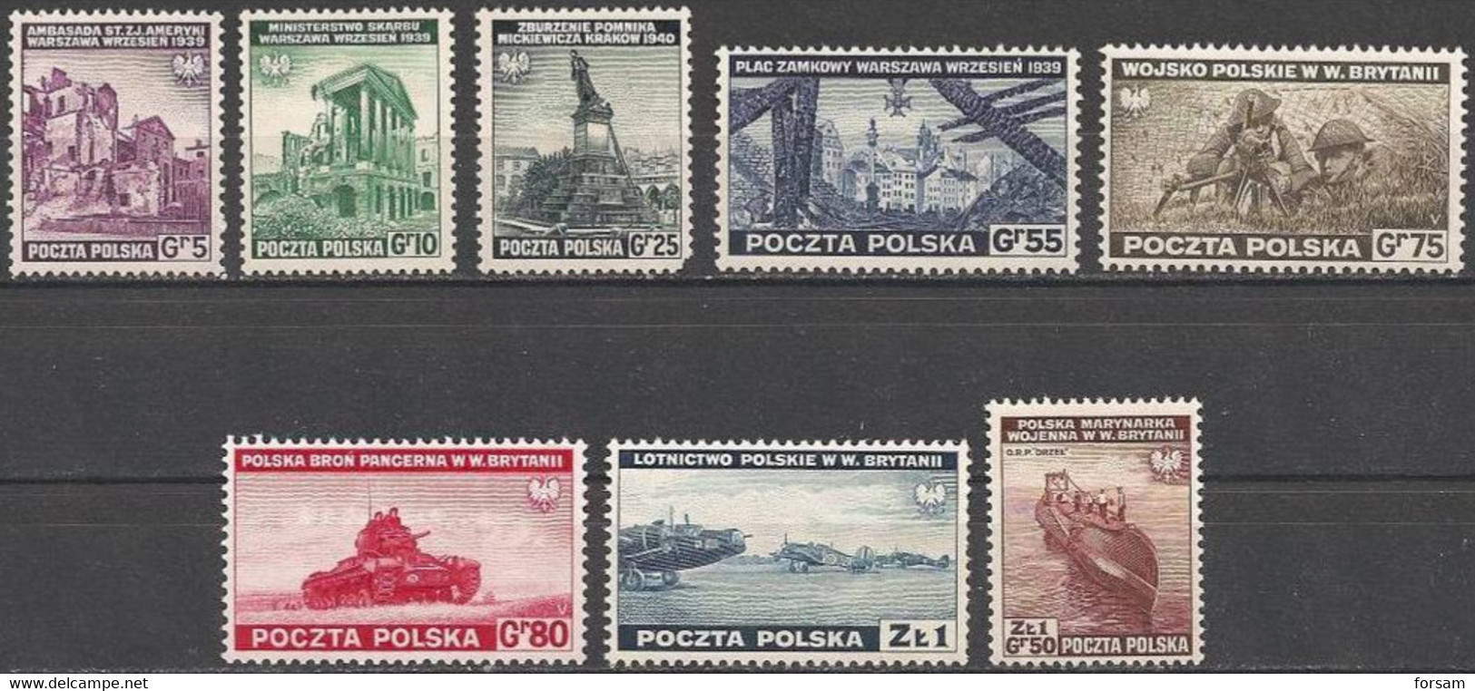 POLAND..1941..Michel # 360-367...MLH...MiCV - 45 Euro. - Government In Exile In London