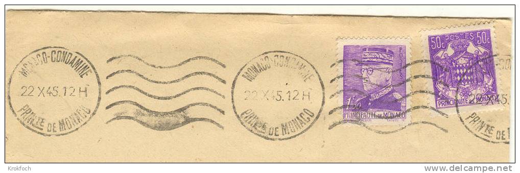 Monaco Condamine - Lettre 22.10.1945 Avec Flamme Continue Krag Ou Flier - Postmarks