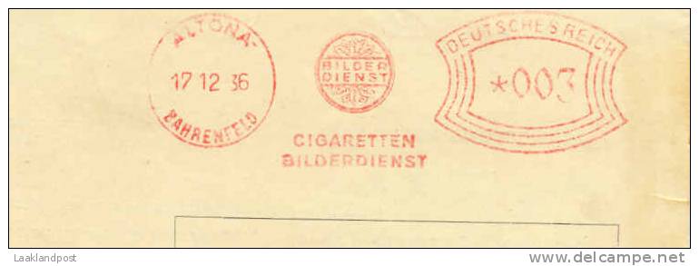 Germany Top Meter Bilderdienst Cigaretten Altona 17-12-1936 - Tabak