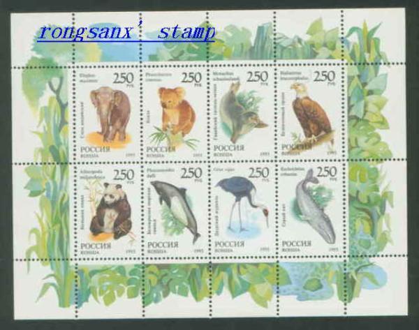 1993 RUSSIA RARE ANIMAL BLOCK OF 8V(INCLUDE PANDA) - Blocs & Hojas