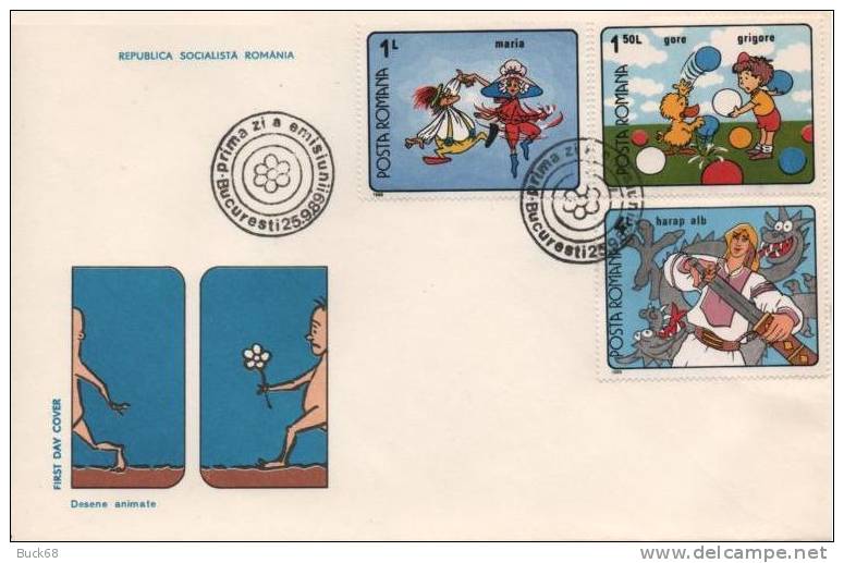 ROUMANIE ROMANIA Poste 3853 + 3854 + 3858 FDC Premier Jour 1989 Dessin Animés Comics Cartoon Strips Bande Dessinée - Comics