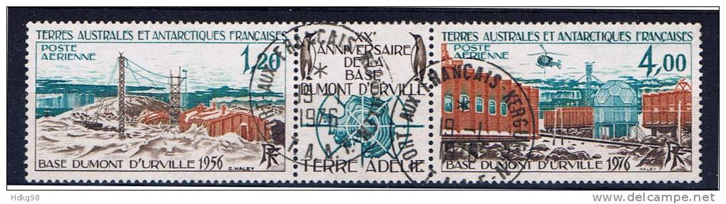 TAAF+ Französische Antarktisterritorien 1976 Mi 101-02 Forschungsstation (Dreierstreifen) - Used Stamps