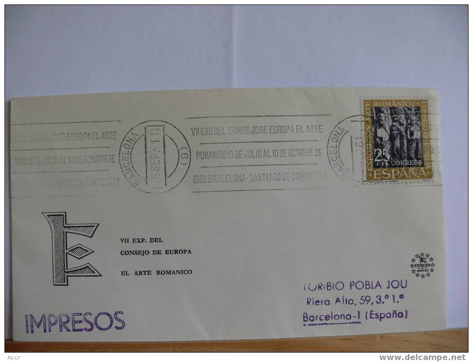 Espagne Enveloppe EUROPA 1961 - VII Exp. Del Consejo De Europa _ Art Romantique - Lettres & Documents
