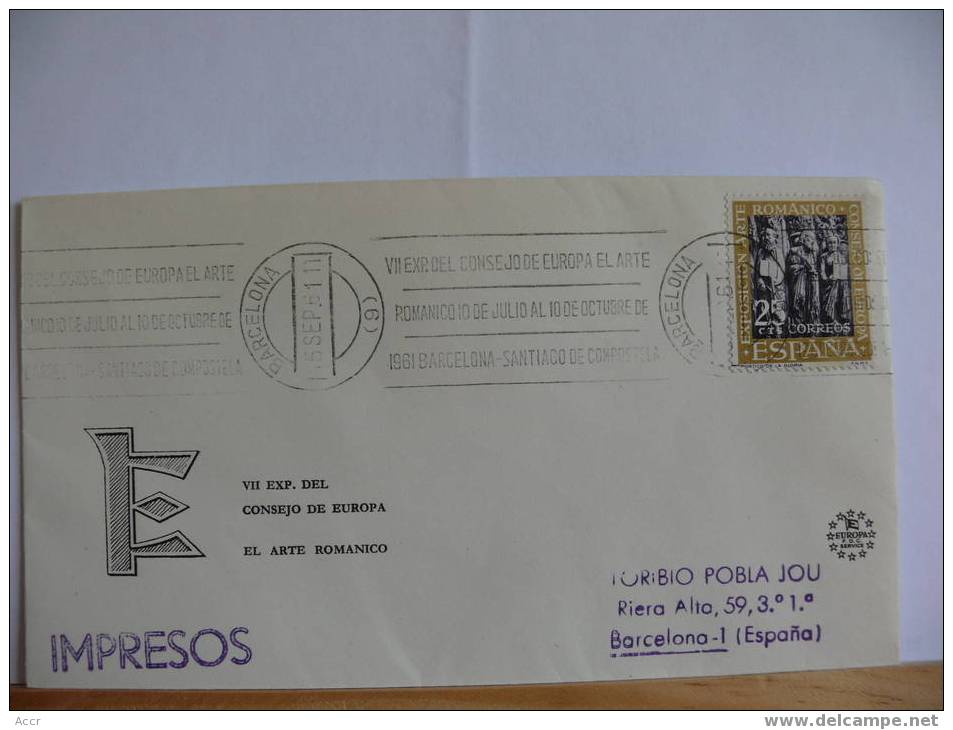 Espagne Enveloppe EUROPA 1961 - VII Exp. Del Consejo De Europa _ Art Romantique - 1961