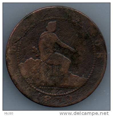 Espagne 10 Centimos 1870 B+ - First Minting