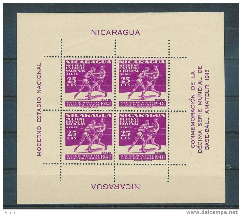 P28 Rare Bloc Neuf ** 1948 NICARAGUA Theme BOXE Boxing - Boxen