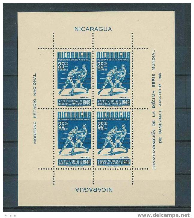 P29 Rare Bloc Neuf ** 1948 NICARAGUA Theme BOXE Boxing - Boxe