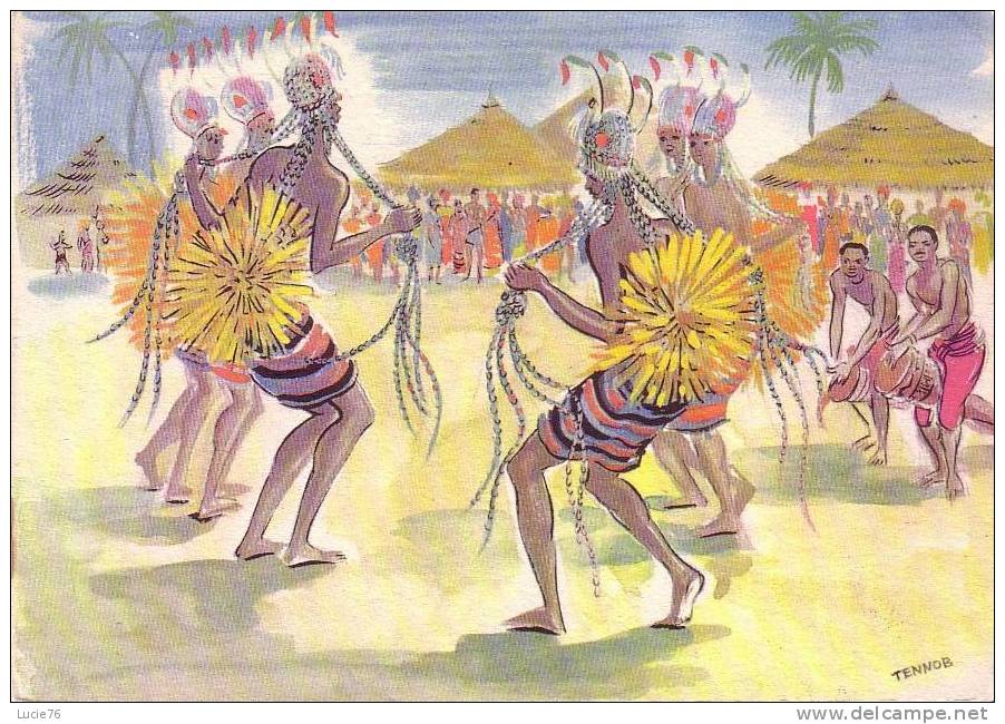 DANSEURS  AFRICAINS   -   Illustration De    TENNOB  - Carte Double  :  15 X 10.50 Cm - N°  B  61 - Non Classés