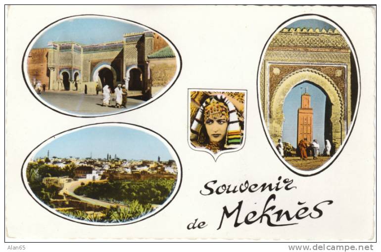 Souvenir De Meknes, Meknes Greetings Multi-view Vintage Postcard - Meknes
