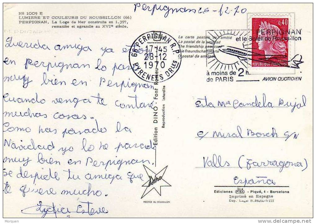 Postal Perpignan 1970 Flamme Avion - Briefe U. Dokumente