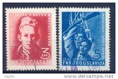 YU 1951-664-5 10A°RIBELLING BOPSNA AND HERZEGOVINA, YUGOSLAVIA, 2v, Used - Gebruikt
