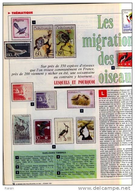 Le Monde des Philatélistes N°449 Fév.1991 USHUAIA  CP Amour Oiseaux Migrateurs 111 Villes Journée du Timbre TBE