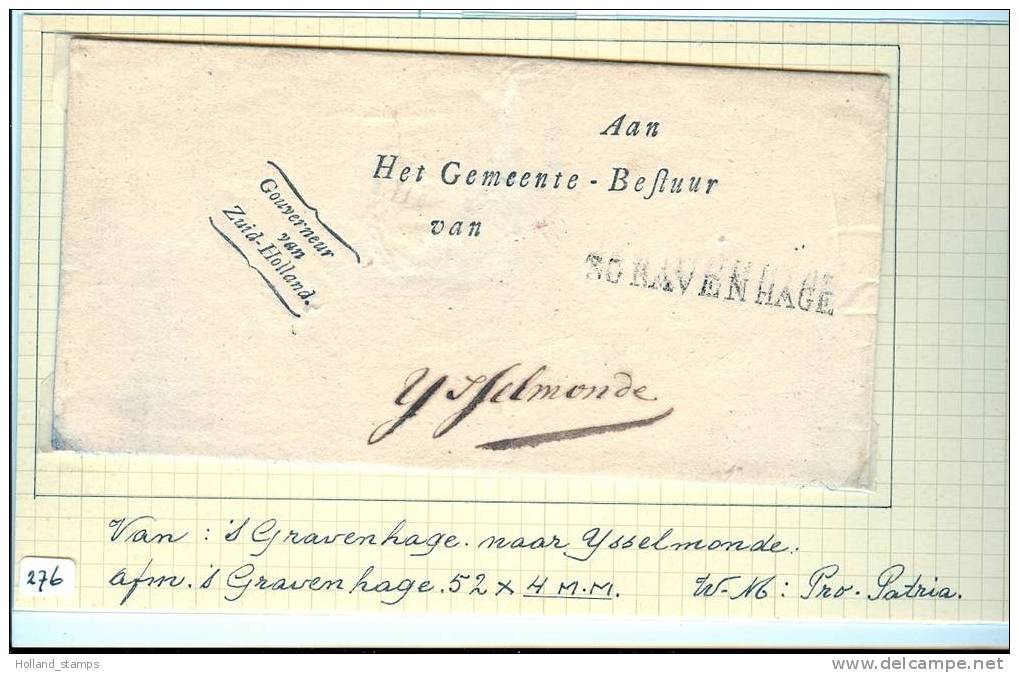 BRIEFOMSLAG (276) Van De GOUVERNEUR VAN ZUID HOLLAND 'S-GRAVENHAGE Aan Het Emeentebestuur Te IJSSELMONDE - ...-1852 Prephilately