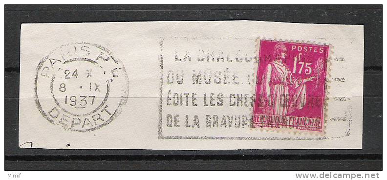 YT 289 Sur Fragment - Superbe CAD 1937 - Pub "La Chalcographie Du Musée Du Louvre édite Les Chefs... Française " - 1932-39 Frieden