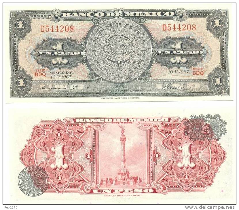 MEXICO - BILLETE DE 1 PESO DE 1967 NUEVO SIN  CIRCULAR - Mexique