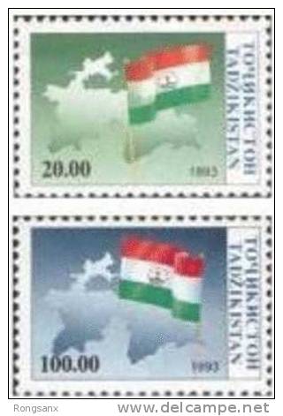 1992 TAJIKISTAN Definitive Issue Flag&map 2v - Tadzjikistan