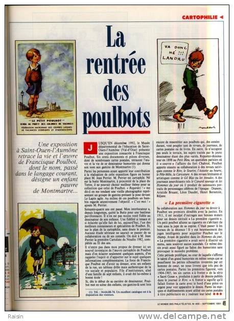 Le Monde des Philatélistes N°455 Sept;1991 1961-1991 Traité sur l´Antarctique  Rentrée POULBOT Travail:poster TBE