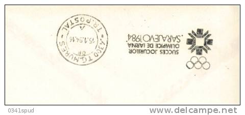 Jeux Olympiques 1984 Roumanie  Oblitération  Sur Enveloppe En Arrivée Flamme J.O. Sarajevo 1984 - Sommer 1984: Los Angeles