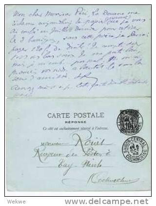 Fas035/  NDOCHINA - Tay-Ninh 1892, Doppel-Ganzsache. Beide Teile Gebraucht !P 2 II+b - Briefe U. Dokumente